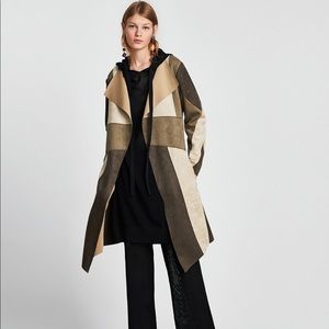 Zara Patchwork Faux Suede Trench